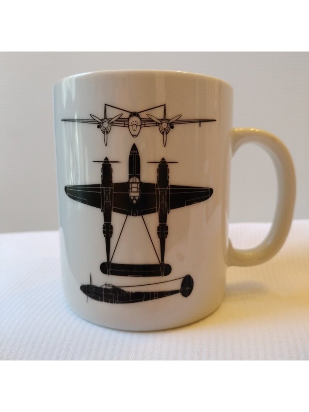 P-38J Lightning Fighter Aircraft Coffee Mug  Fork-tailed Devil 1992 Hawker Aeros